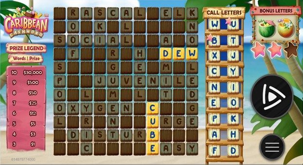 Caribbean Cashword uncovered ticket