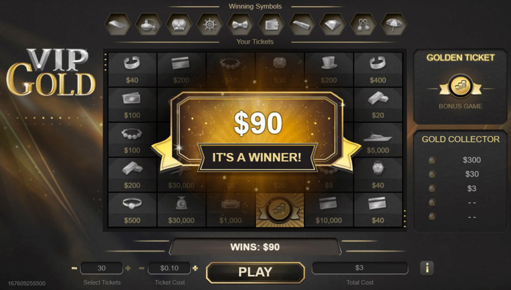 VIP_Gold Winnings_Ticket Bonus_Round Its_A_Winner_Animation_$90